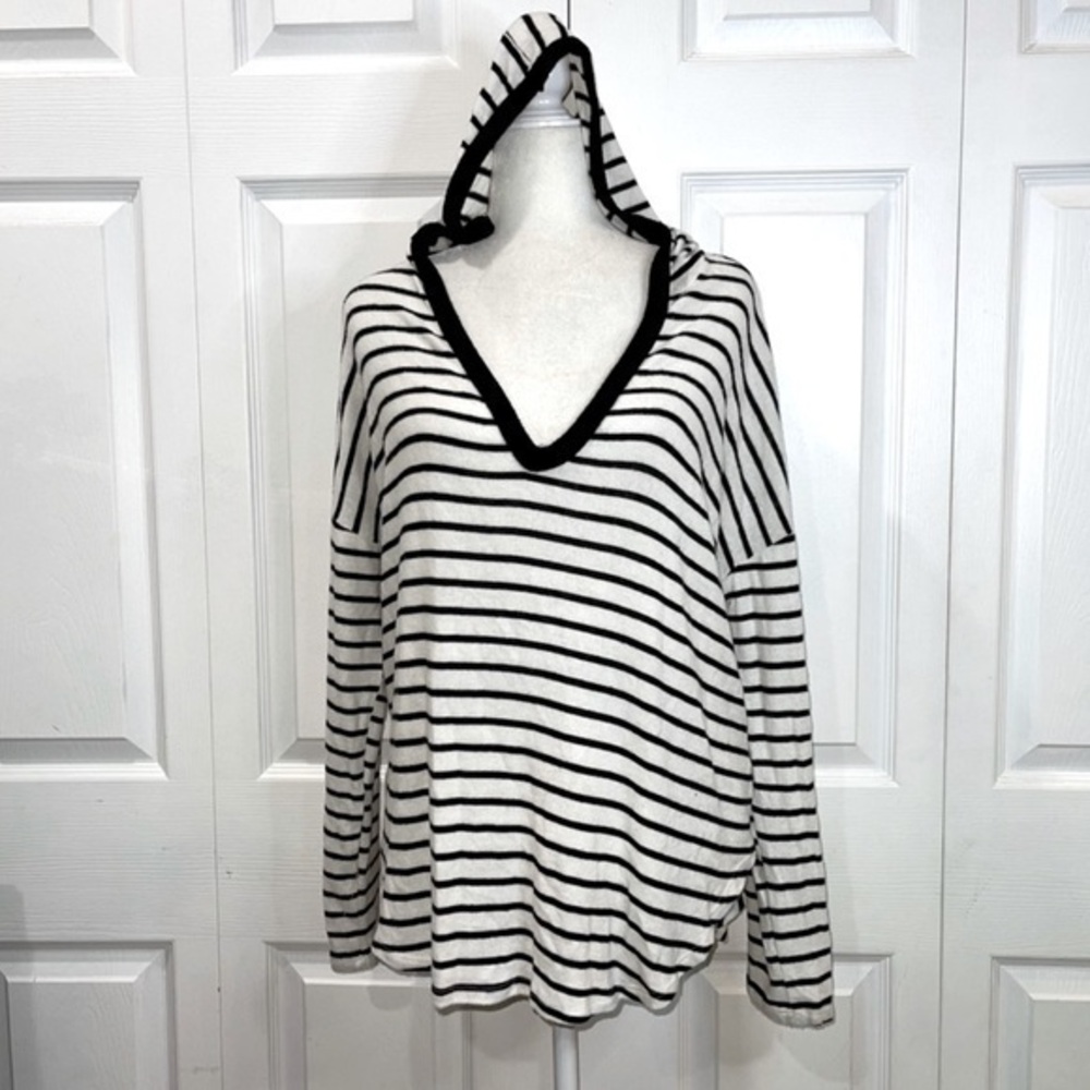 Free People Hooded Oversized Striped Sweater